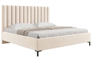 Béžová sametová dvoulůžková postel MICADONI Allison 200 x 200 cm s úložným prostorem