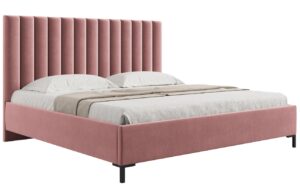 Růžová sametová dvoulůžková postel MICADONI Allison 200 x 200 cm s úložným prostorem