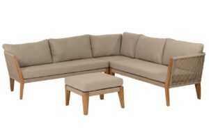 WOOOD Set béžové látkové zahradní rohové pohovky a podnožky Sarino