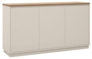 Marckeric Krémová lakovaná komoda Loreta 151 x 40 cm s dubovým dekorem