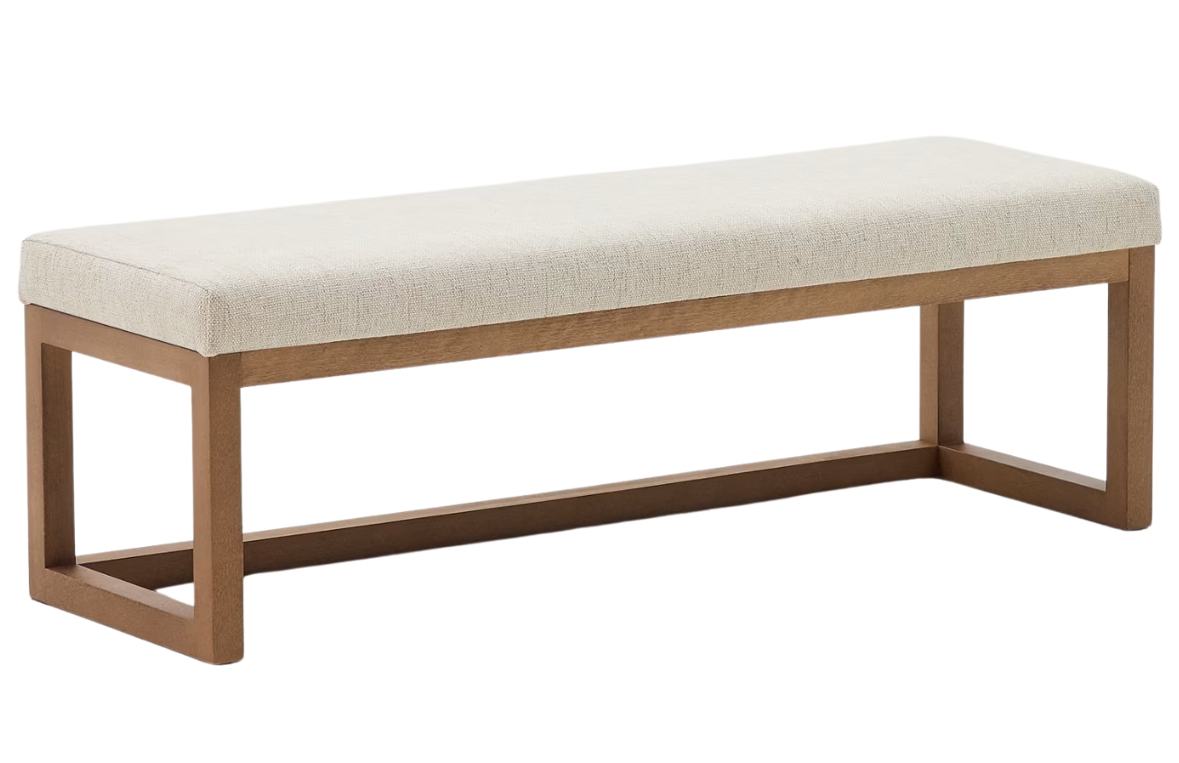 Kave Home Ořechová lavice Loya 128 cm s béžovým sedákem