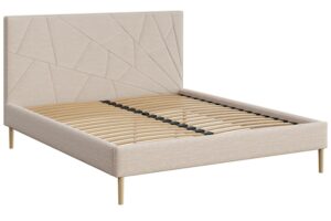 Mesonica Světle béžová čalouněná dvoulůžková postel Alano 180 x 200 cm s geometrickým prošíváním