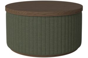 Bolia Tmavě zelený čalouněný taburet Rigato 66 cm s tmavým dubovým podnosem